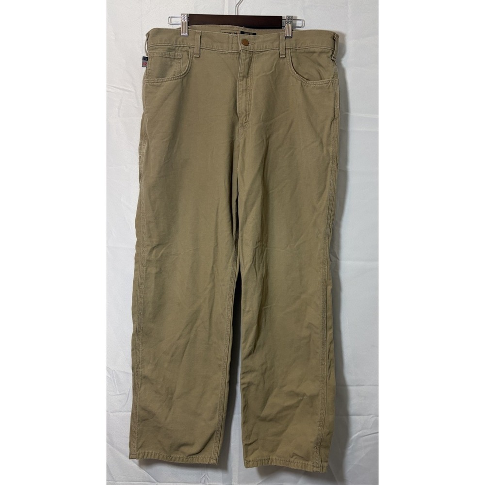 Carhartt FR Pants Mens 38x32 Beige Flame Resistant Canvas‎ Work Carpenter CAT 2